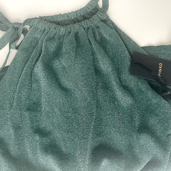 Pinko Valdemoro Lurex Knit Halter Top Green Metallic Sleeveless S - Picture 9 of 12